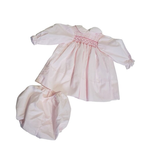 Polly Flinders Pink Girls Smocked Embroidered Dress Bloomers 24 mos Vintage - Picture 1 of 13